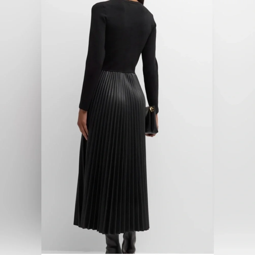 Elie Tahari leather The Amalia Pleated Mixed Media Sweater Dress
Color black - Picture 2 of 13